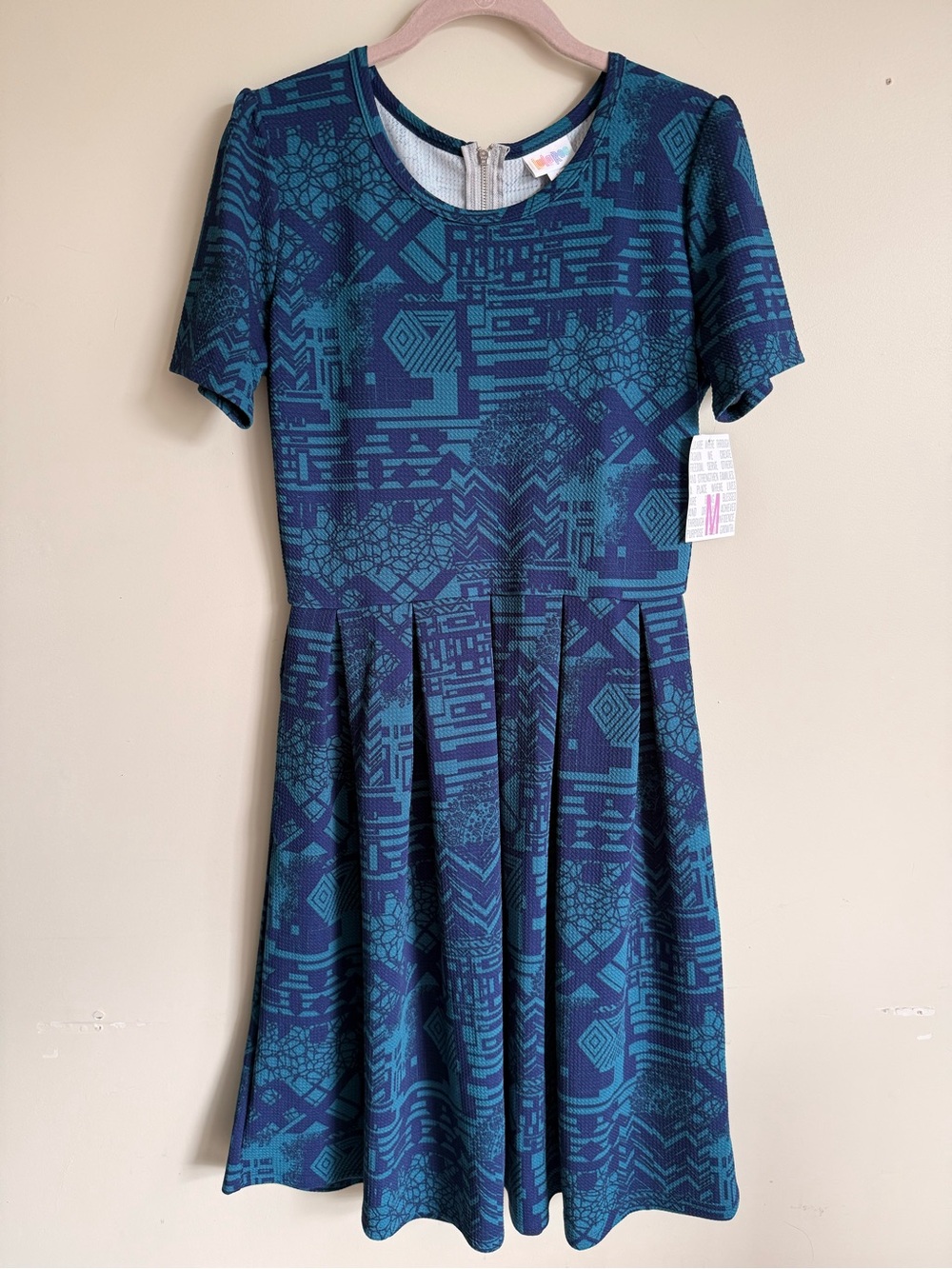 LuLaRoe Teal and Navy Geometric Amelia Dress